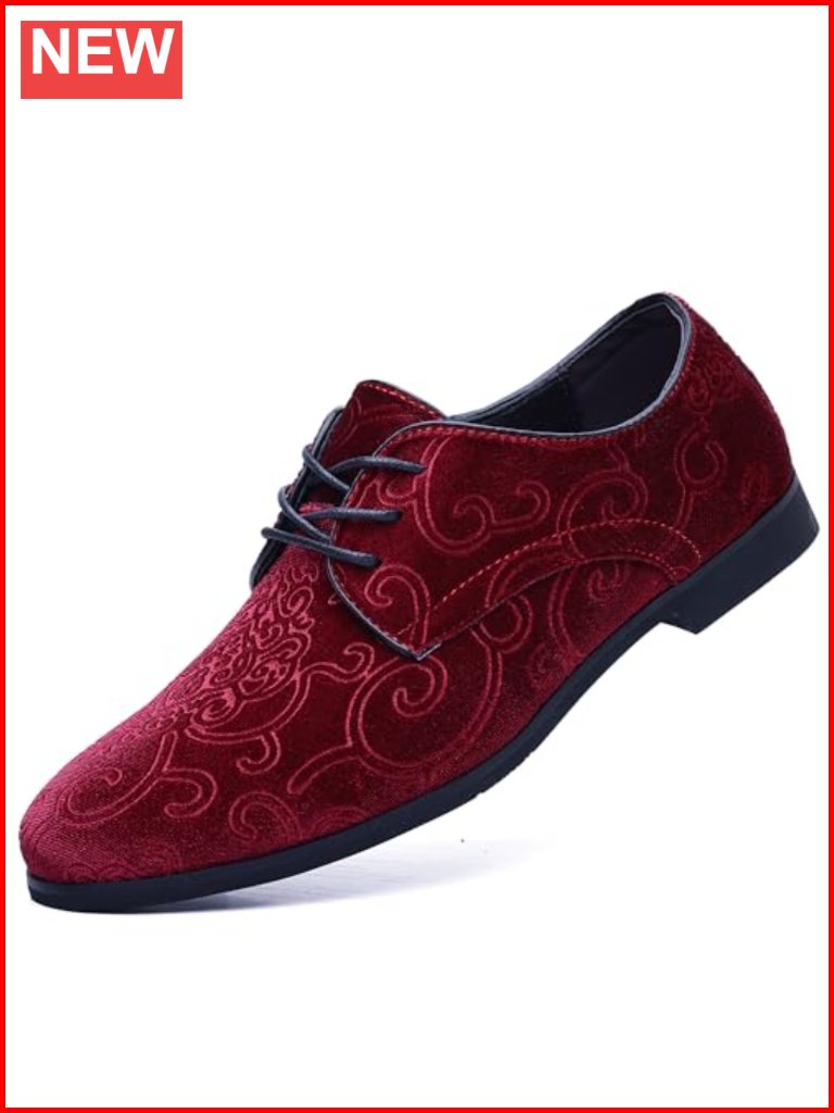 Men's Velvet Jacquard Penny Loafers Lace-Up Dress Shoes Wedding Party Prom